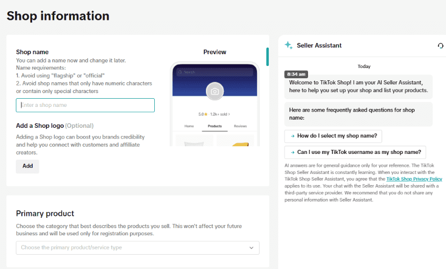 Shop Information Setup