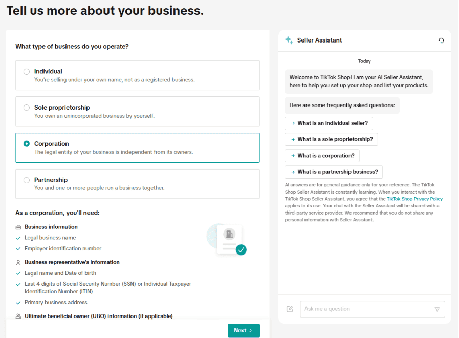 Account Setup and Business Information